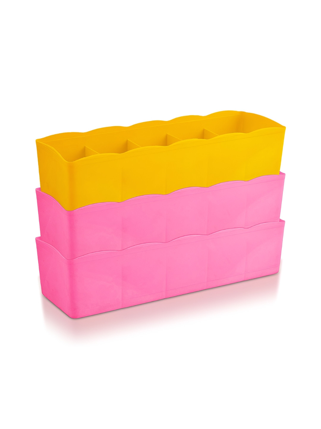Aura Yellow & Pink 3 Pieces 5 Grid Desk Organisers