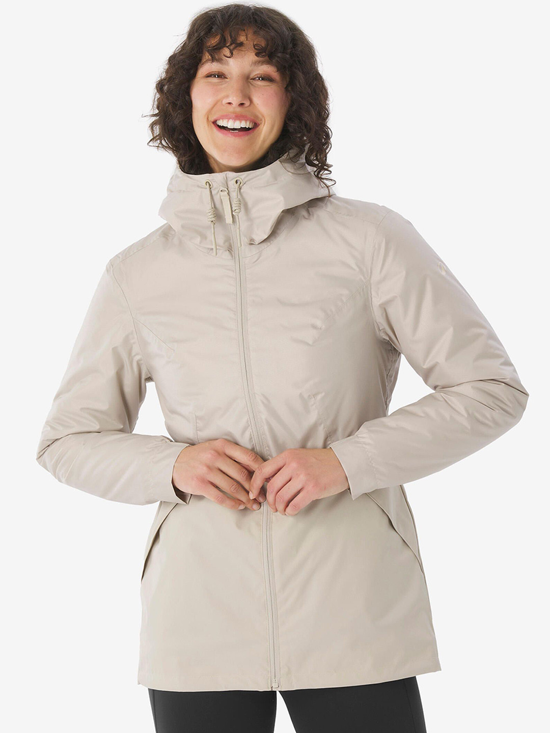 Decathlon QUECHUA Women Beige Waterproof Hiking Jacket Upto -5 deg C