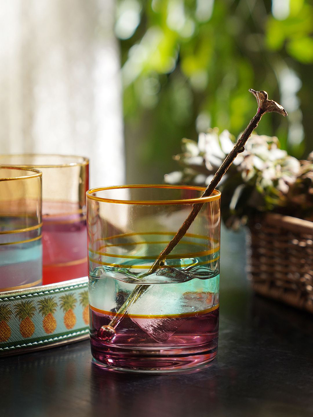 Pure Home and Living Pink Set Of 2 Pink Tri Coloured Drinking Glass 320 ML Each