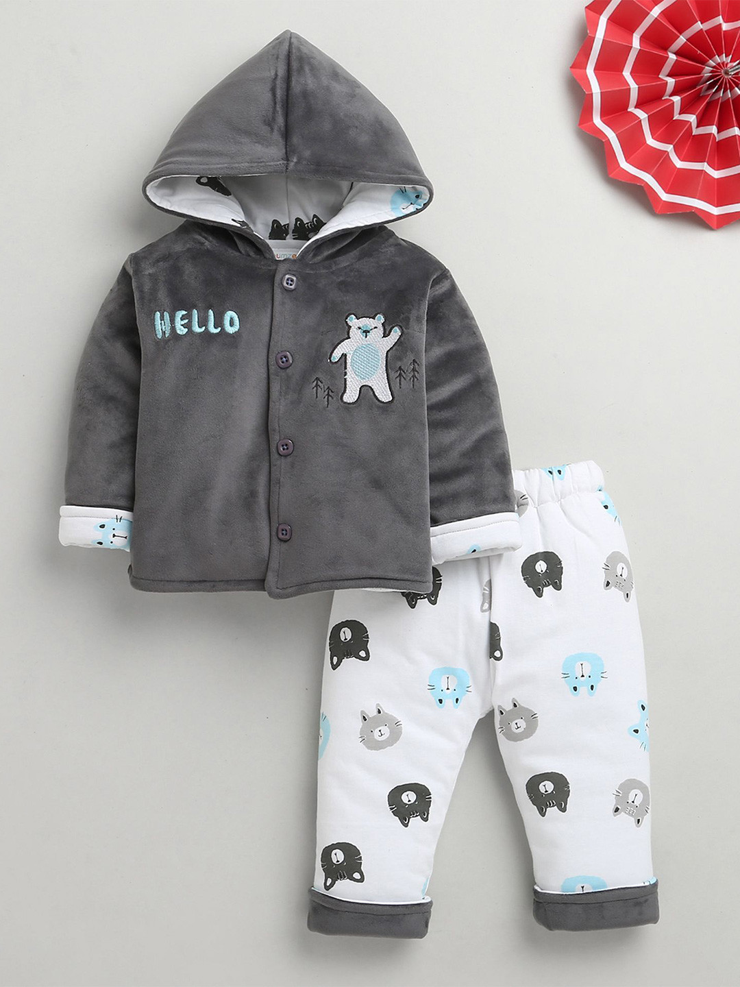 BUMZEE Boys Embroidered Hooded Sweatshirt With Pyjama