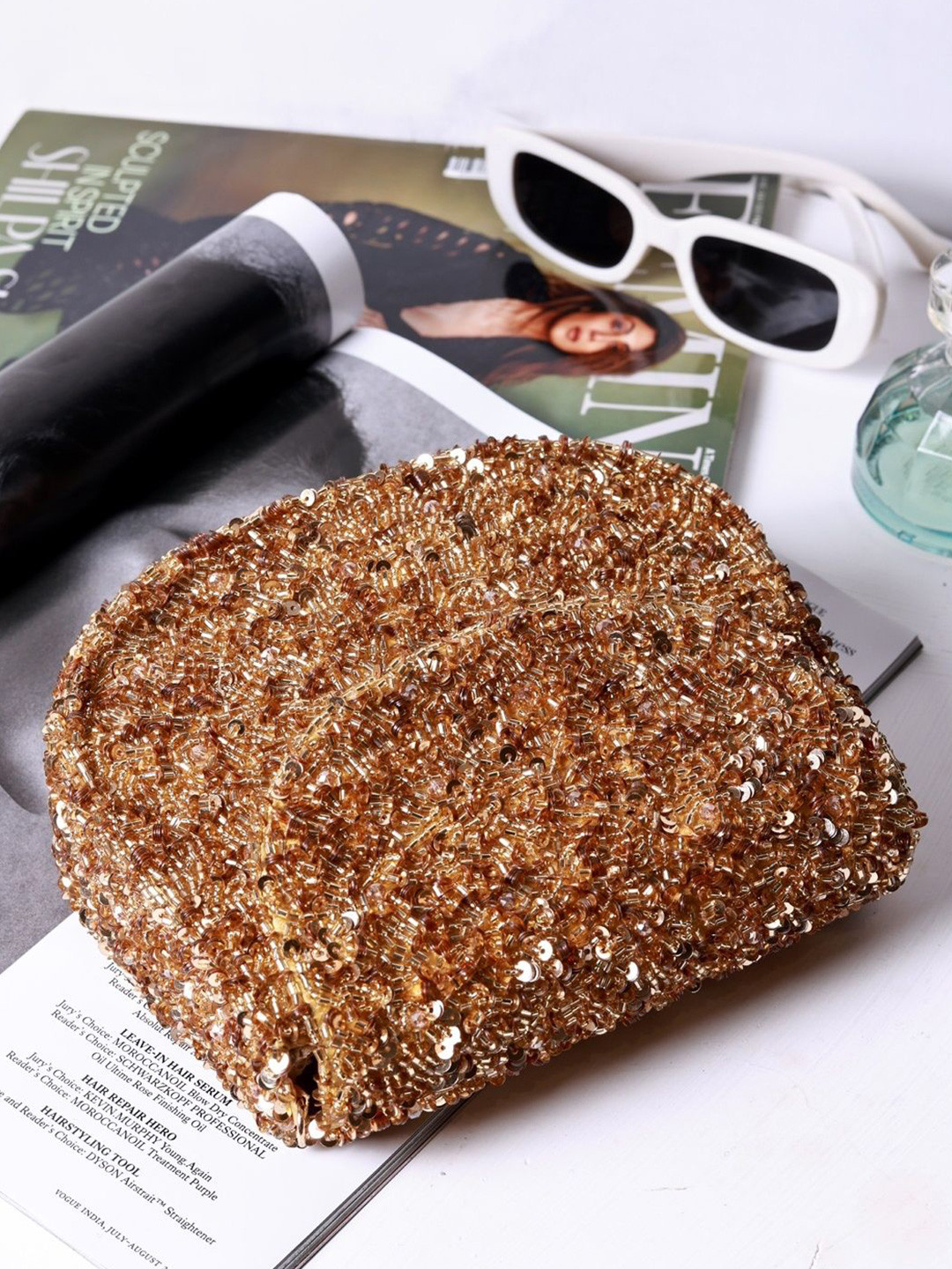 THE TAN CLAN Amy Embroidered Suede Foldover Clutch