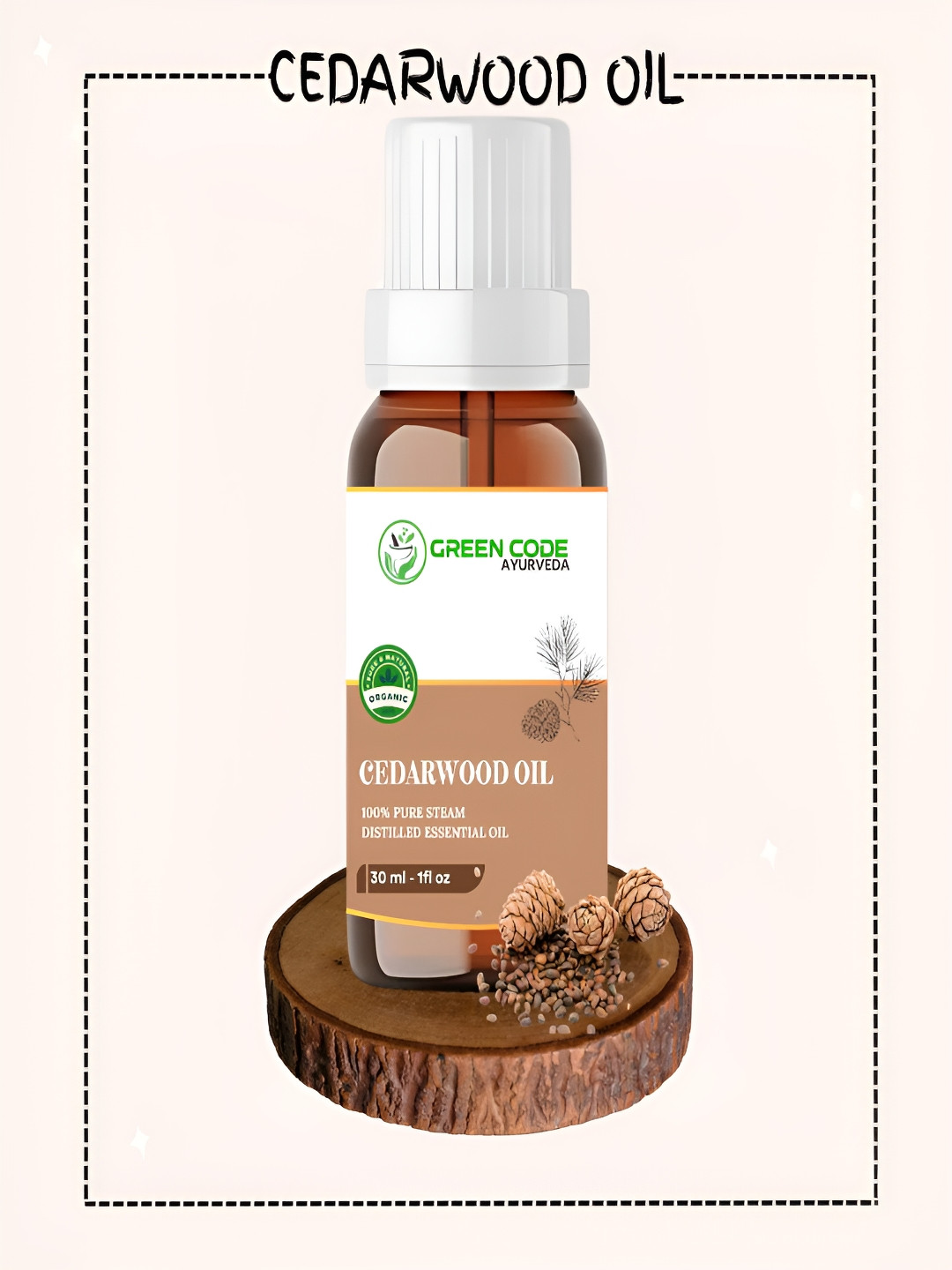 GREEN CODE AYURVEDA 100% Pure Steam Cedarwood Distilled Essential Oil - 30 ml