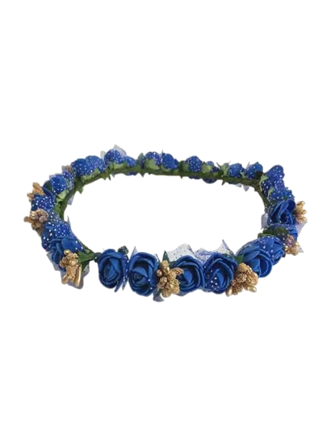 Loops n knots Women Dark Blue & Golden Floral Tiara Crown