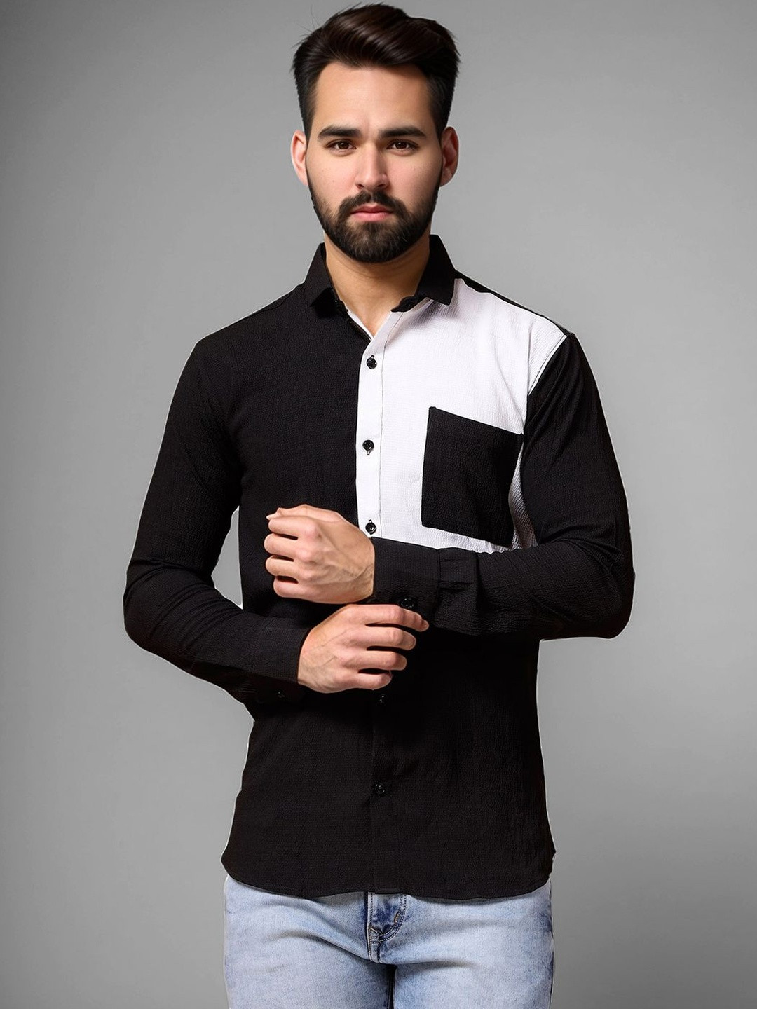 SZN Men Colourblocked Polyester Casual Shirt