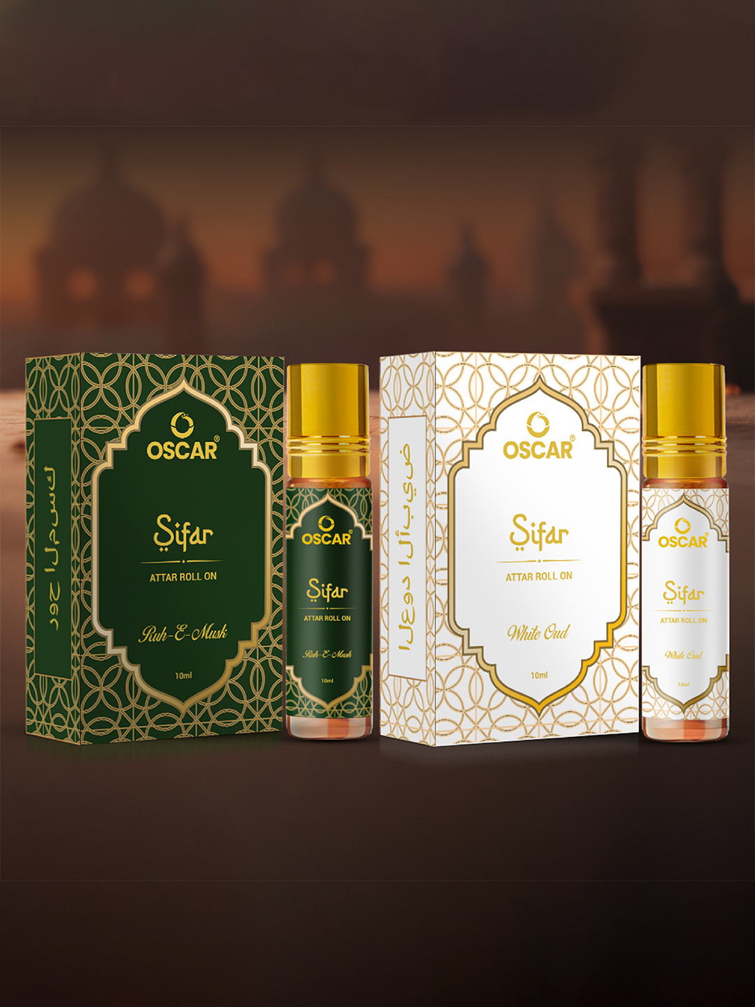 OSCAR Set Of 2 White Oud & Ruh-e-Musk Alcohol-Free Roll On Attar - 10 ml Each