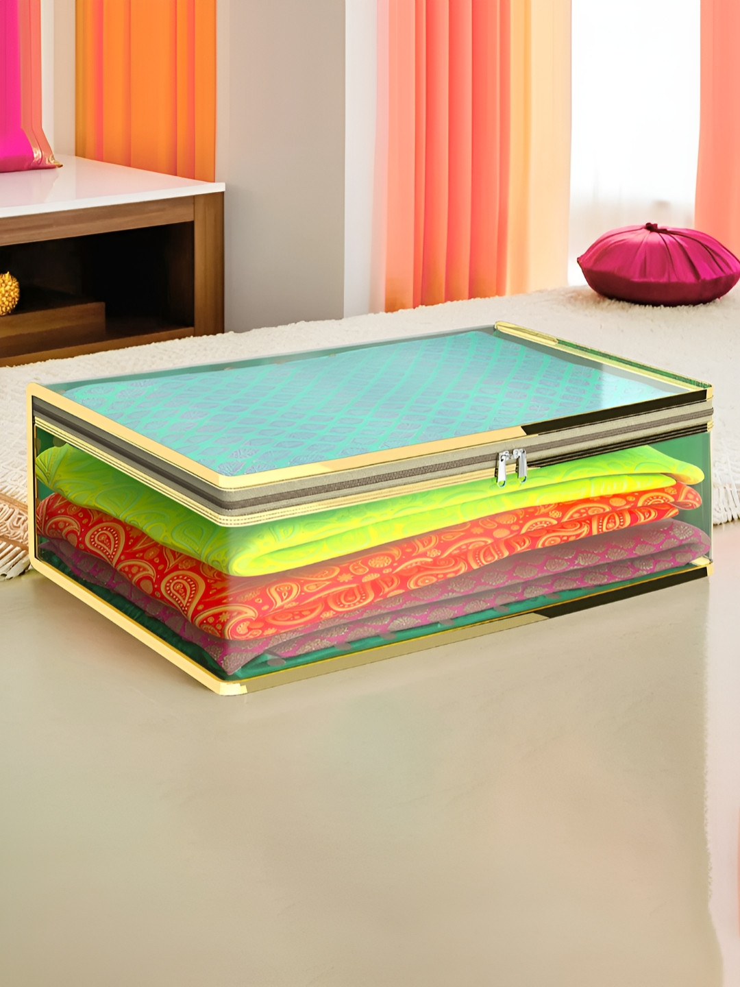 Aura Gold-Toned & Transparent Dot Golden Border Lehenga Cover Organiser