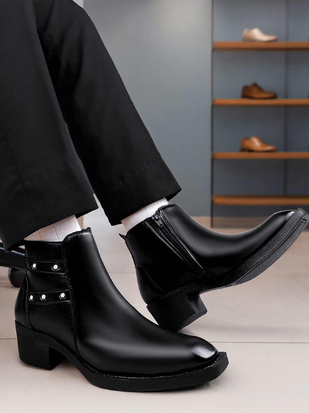 Bxxy Men 2 Inch Height Increasing High Heel Ankle Chelsea Boots