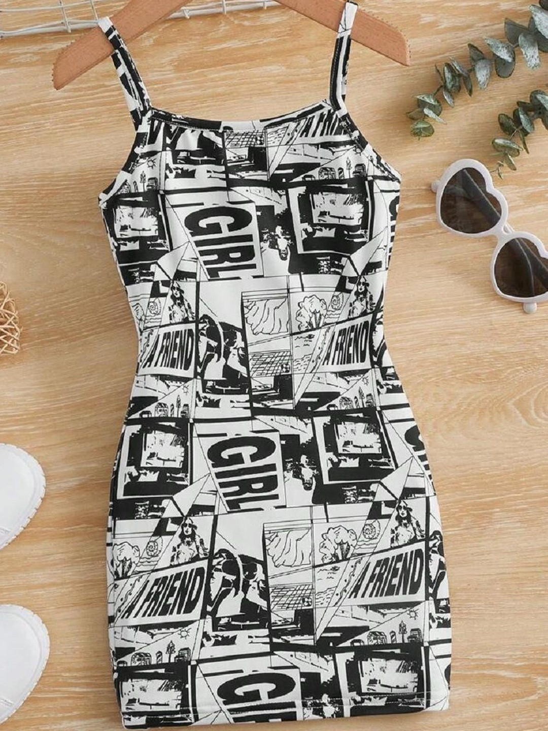 Billion Kids-Girls Black Printed Polyester Bodycon Dresses