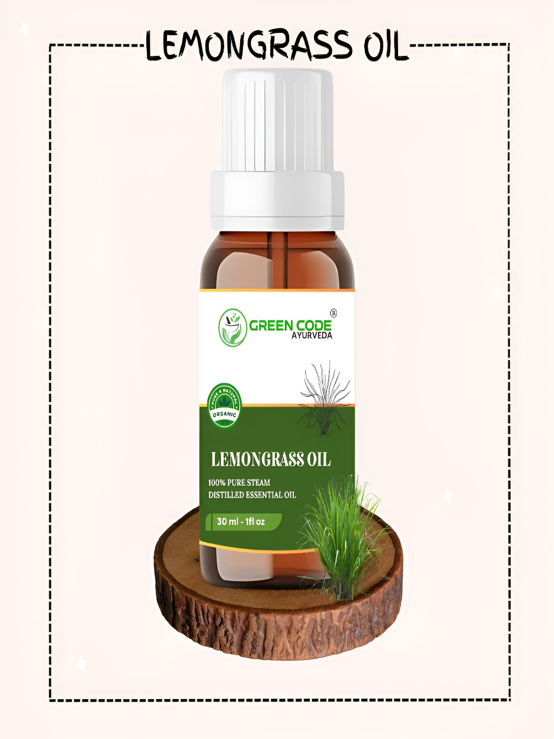 GREEN CODE AYURVEDA 100% Pure Steam Lemongrass Distilled Essential Oil - 30 ml