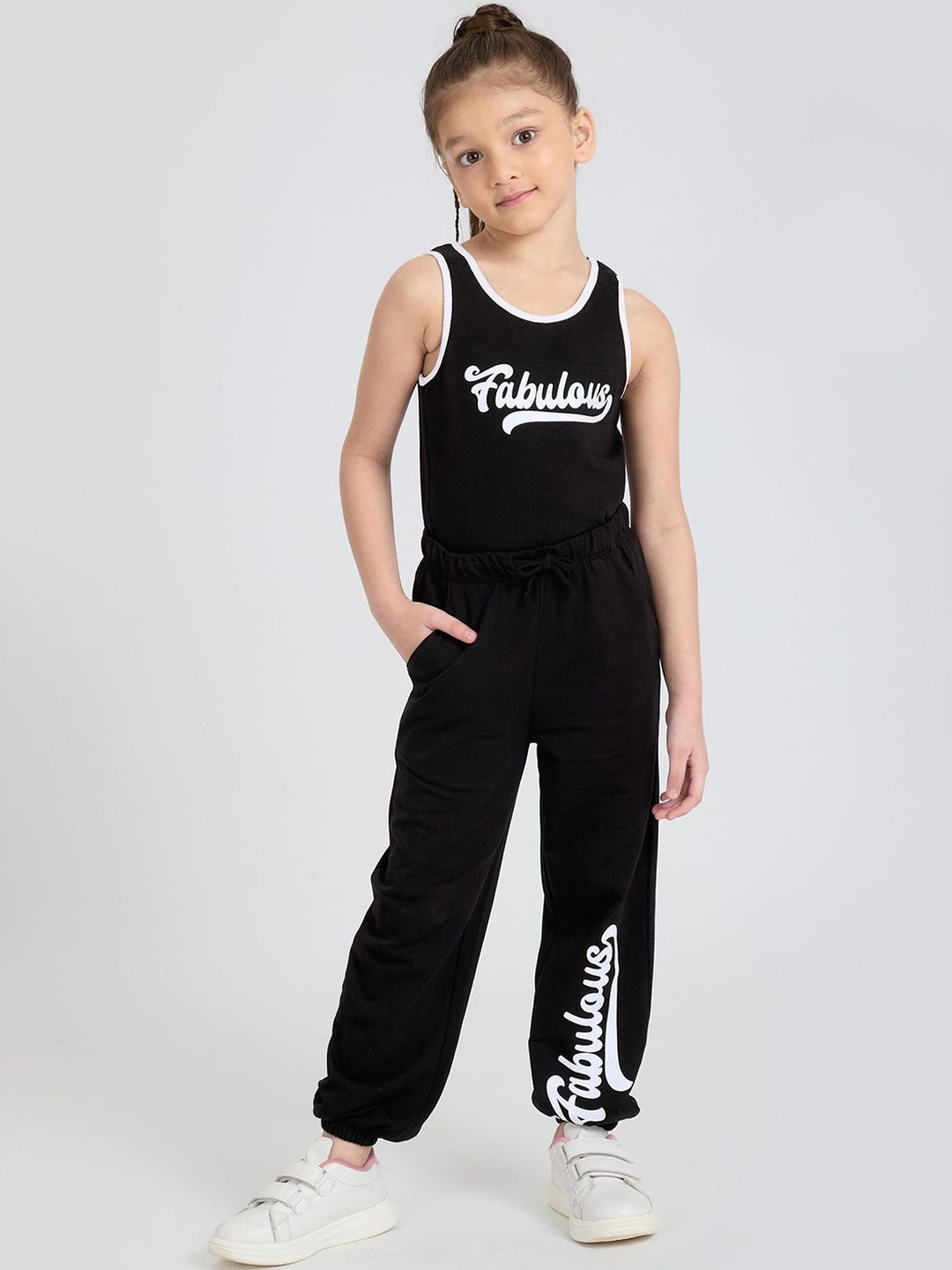 Hopscotch Girls Viscose Rayon 2 Piece Ribbed Trim T-shirt & Joggers