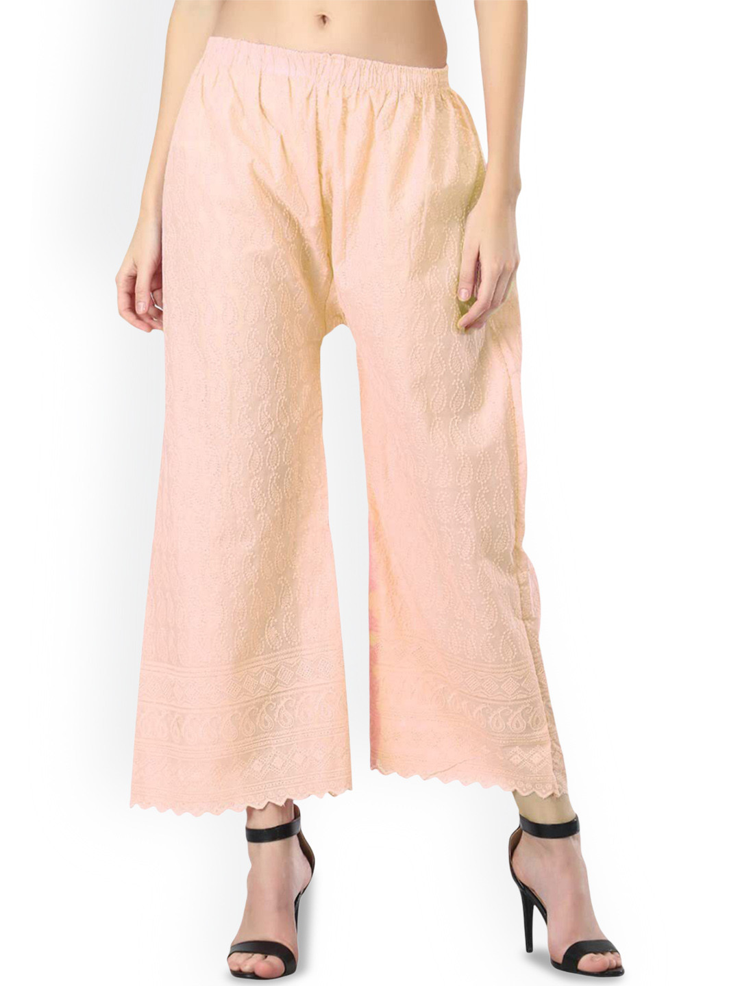 MIXFIT Women Pink Embroidered Regular Fit Trousers