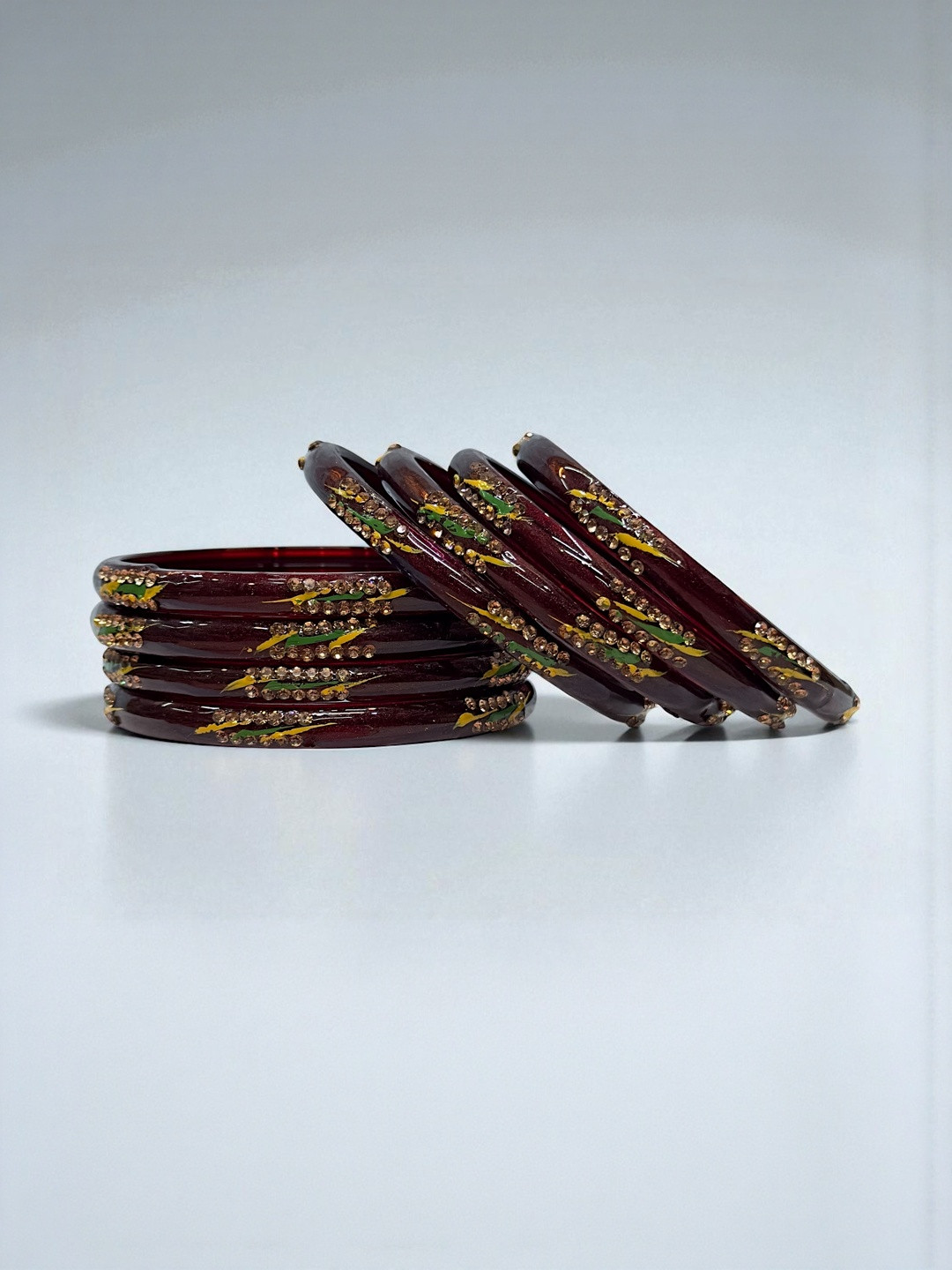 PRIYA KANGAN Women Pack of 8 Maroon Glass Bangles Set
