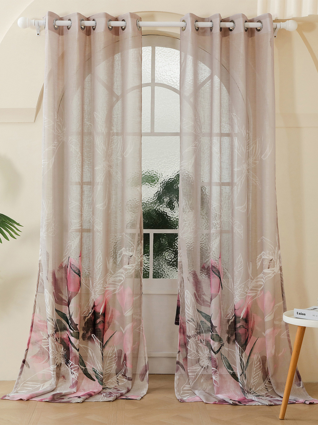 Story@home Grey & Purple Set of 2 Floral Sheer Door Curtain
