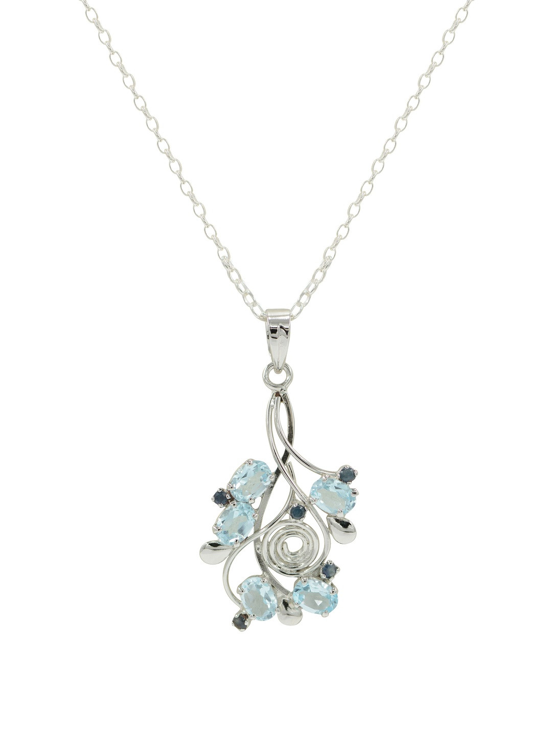 FUSIONARI Silver-Plated Sterling Silver Blue Topaz Pendant with Chains