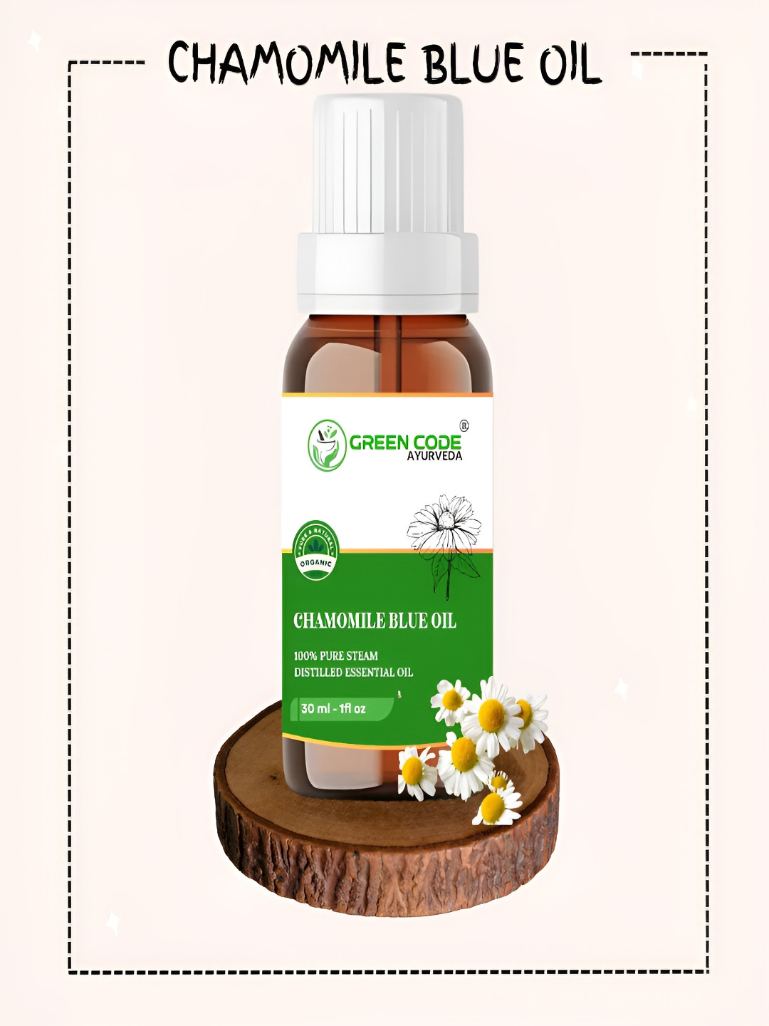 GREEN CODE AYURVEDA 100% Pure Steam Chamomile Blue Distilled Essential Oil - 30 ml