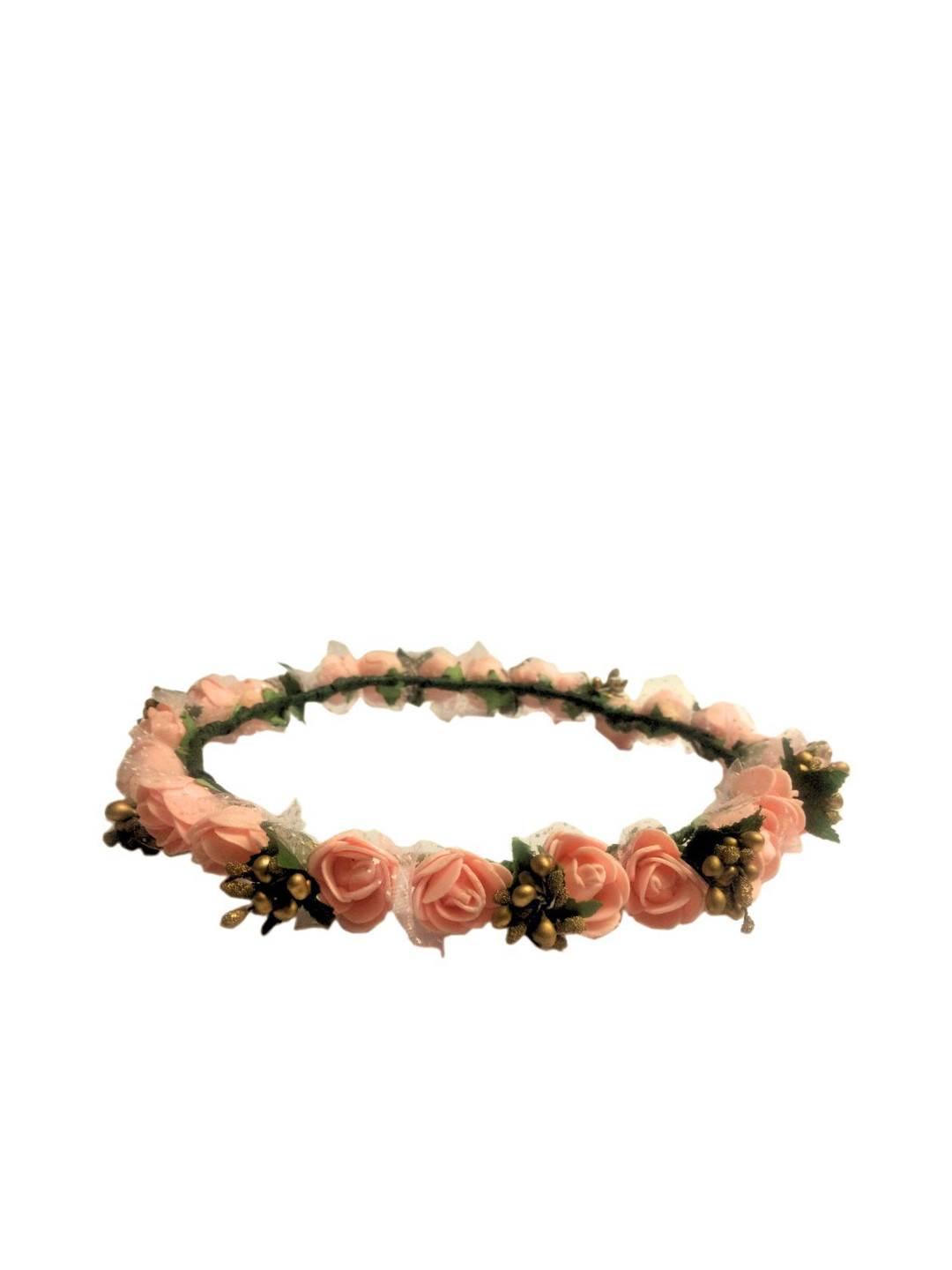 Loops n knots Women Peach & Golden Floral Tiara Crown