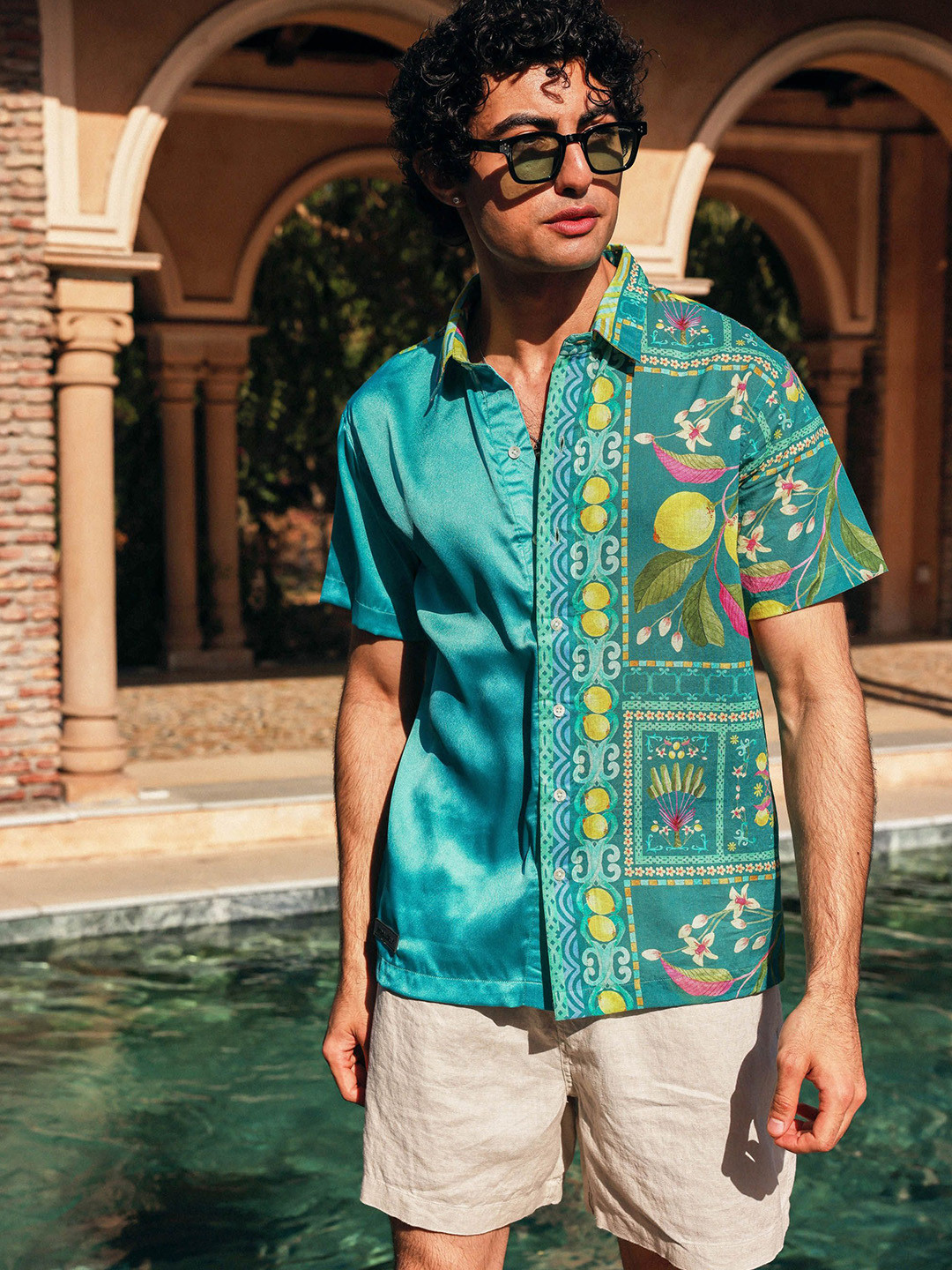 PRIMAL GRAY Men Relaxed Fit Floral Printed Spread Collar Satin Casual Shirt