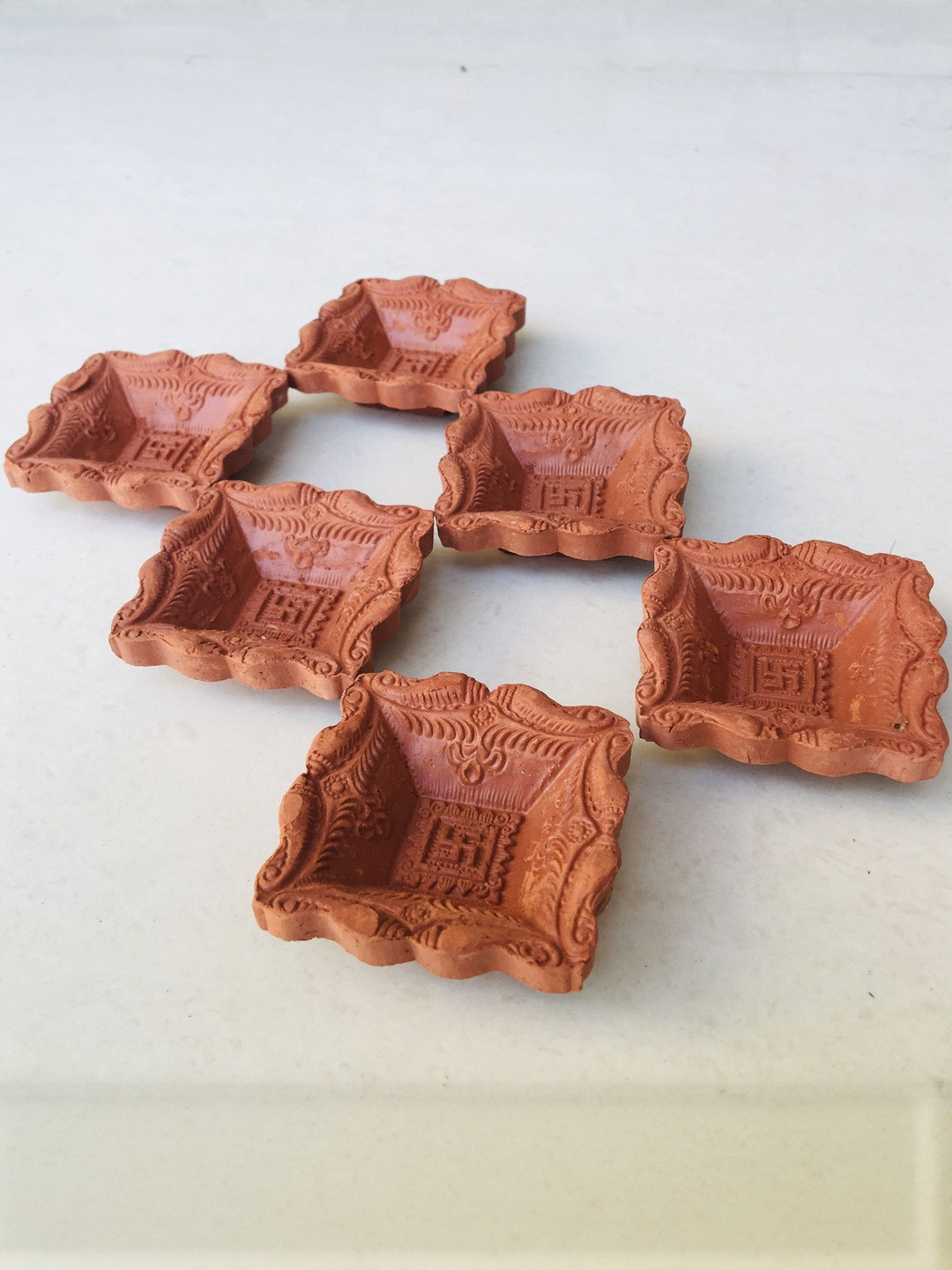 SHOP BY ROOM Pack of 6 Brown Square Shaped Traditional Mitti Ka Diya