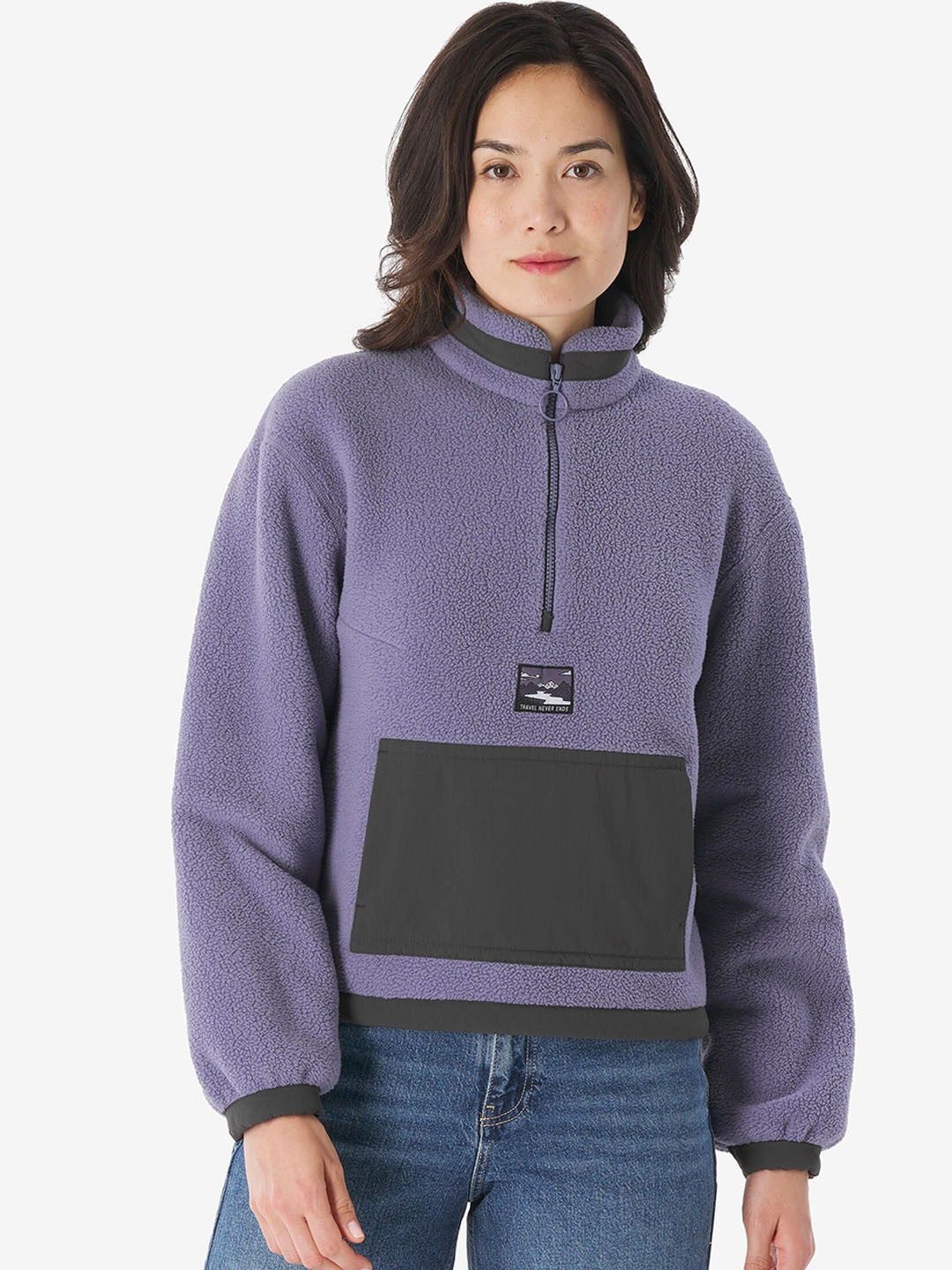 Decathlon QUECHUA Women Purple Sherpa Mountain Hiking Half Zip Fleece Jacket