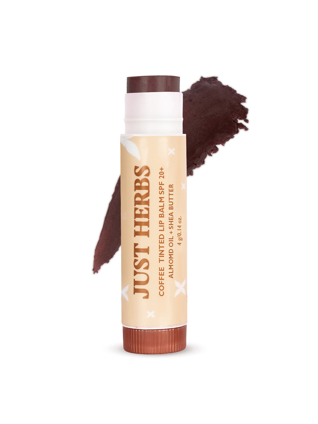 Just Herbs SPF 20+ Tinted Lip Balm with Almond Oil & Shea Butter 4 g - Coffee