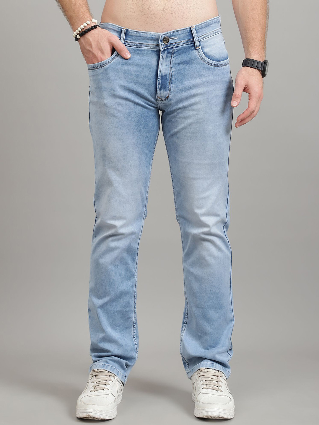 BUNCH OF BAD Men Jean Slim Fit Mid-Rise Heavy Fade Stretchable Jeans