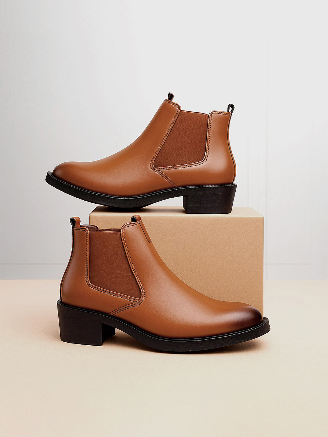 Bxxy Men's Tan 2 Inch Height Increasing Ankle Chelsea Boots