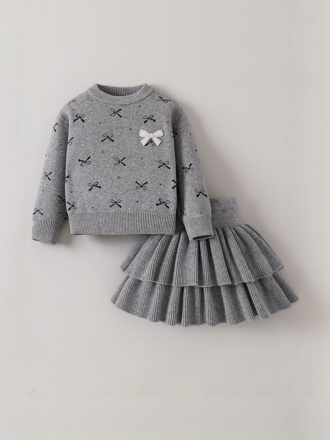 Hopscotch Girls 2 Piece Bow Motif Knit Skirt Set