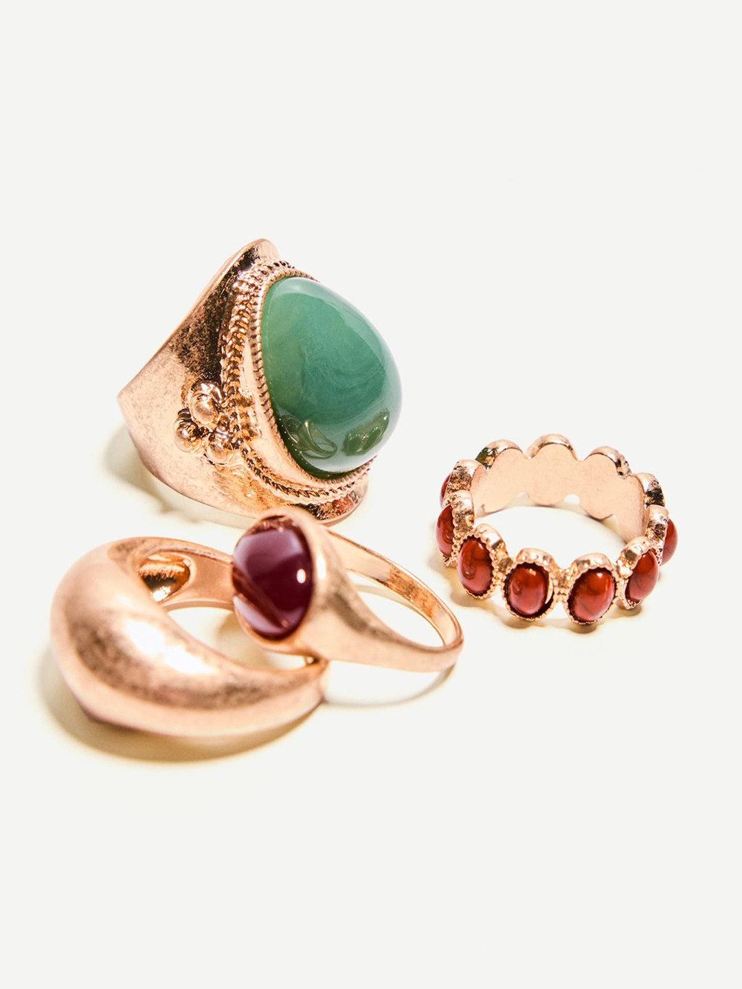 Bershka Set of 4 Gemstone Studded Adjustable Finger Rings