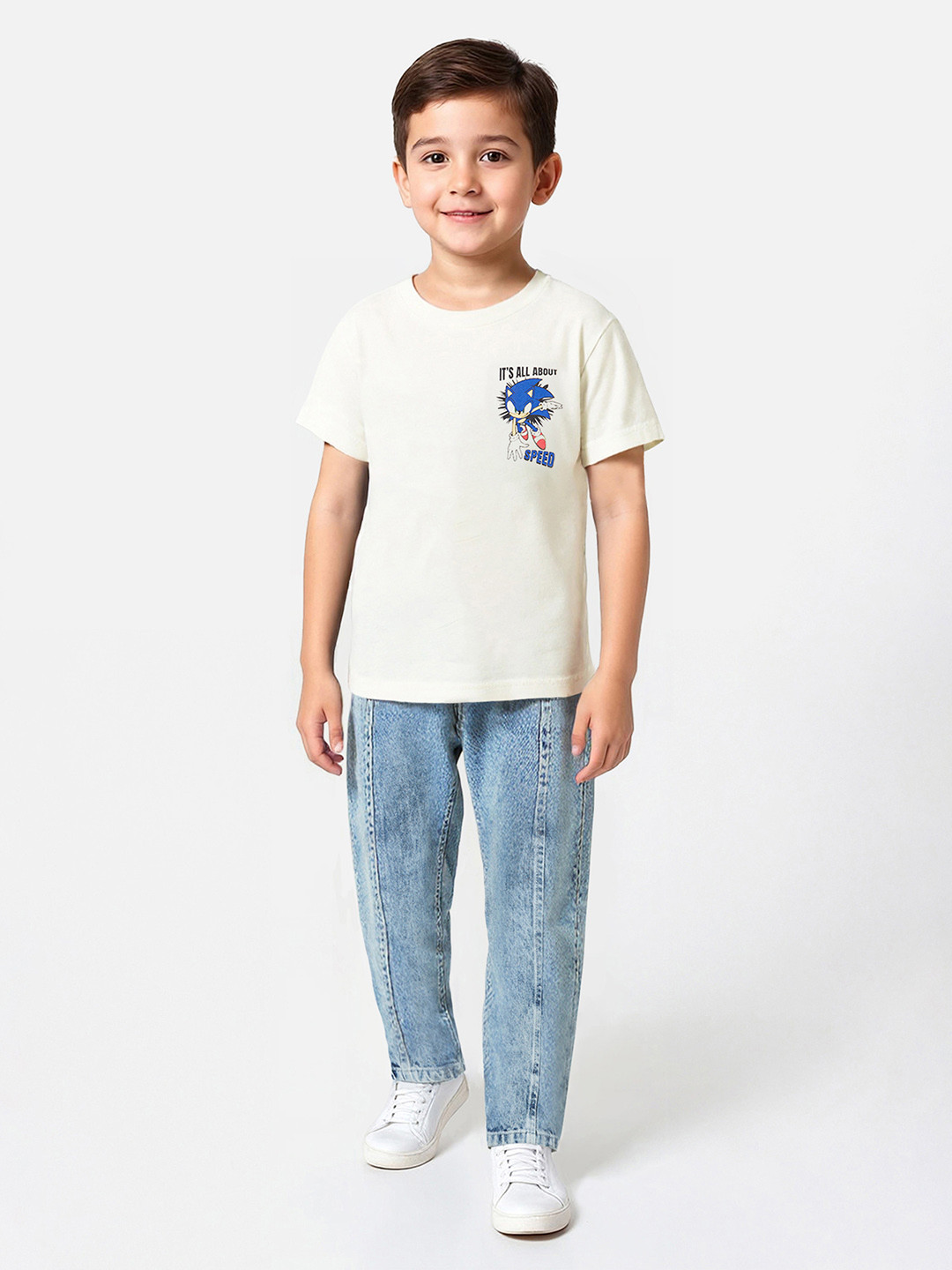 max Boys Sonic The Hedgehog Printed Pure Cotton T-shirt