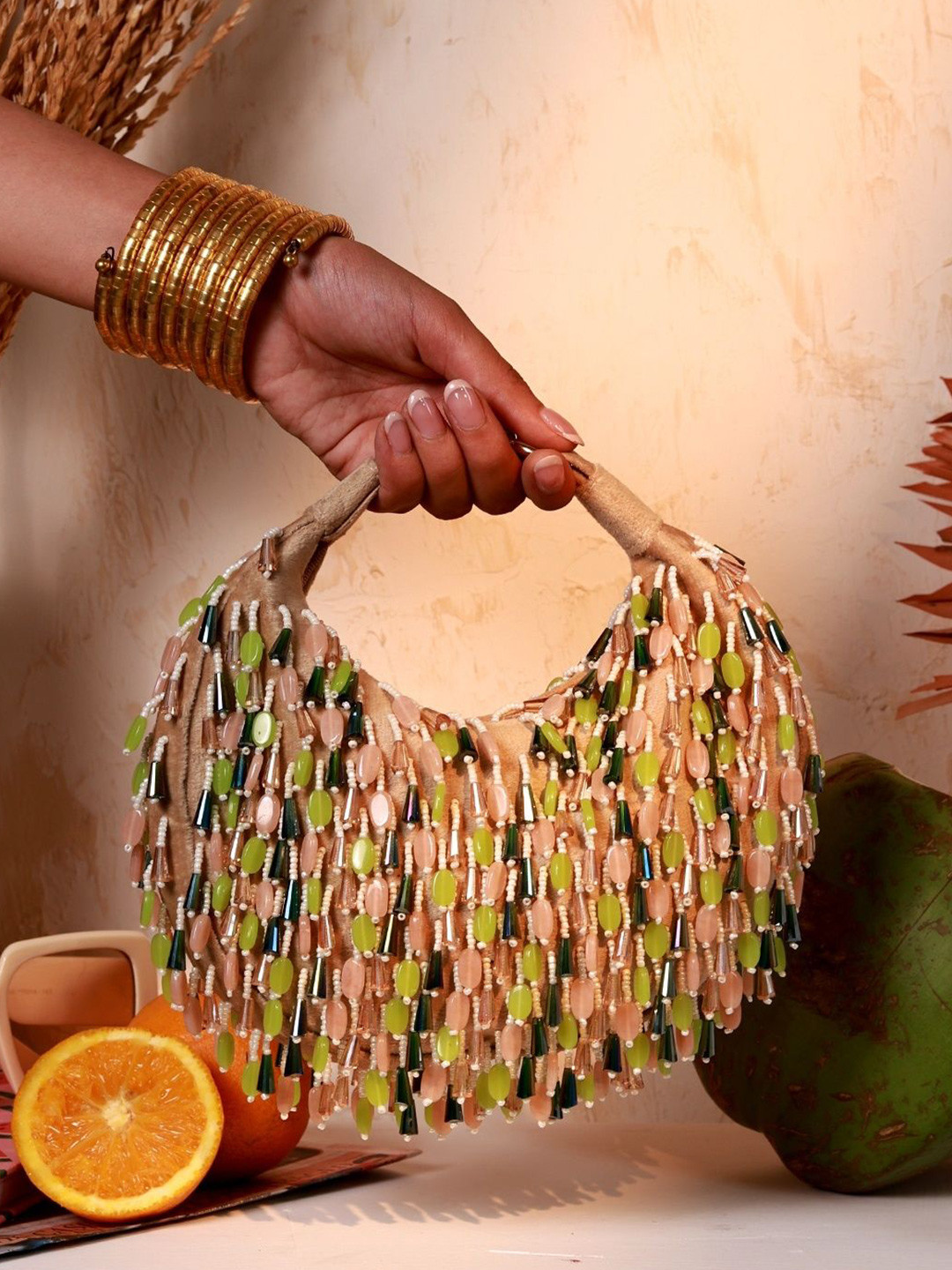 THE TAN CLAN Embroidered Bella Half Moon Clutch