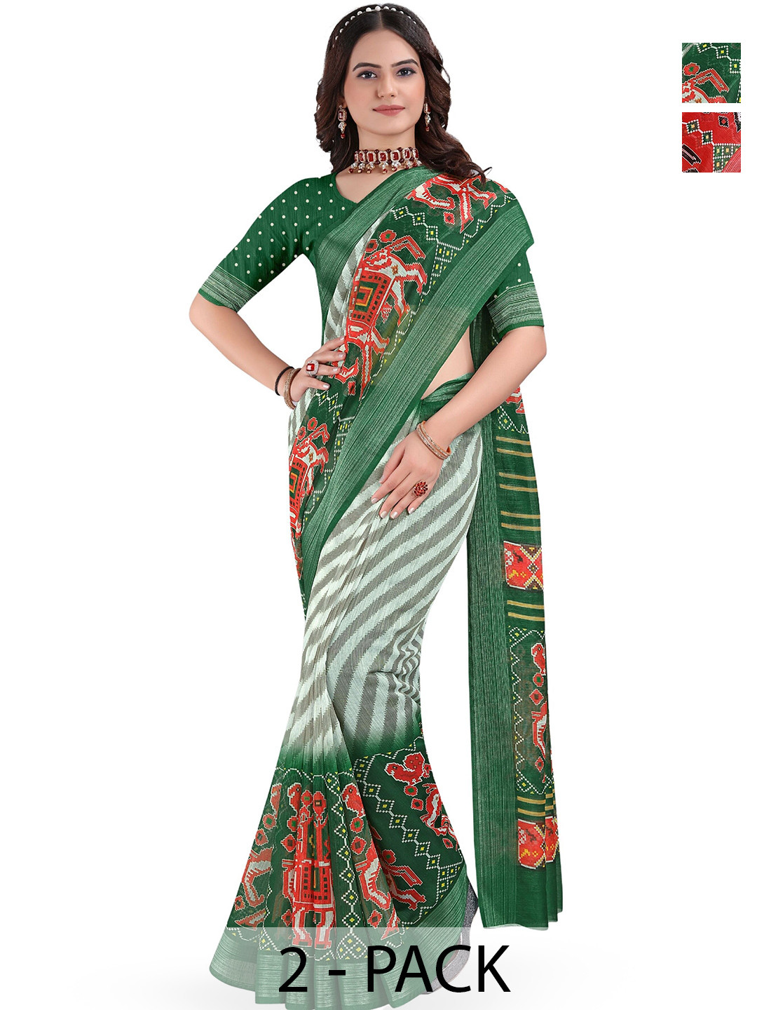 Kemza Pack Of 2 Striped Patola Saree