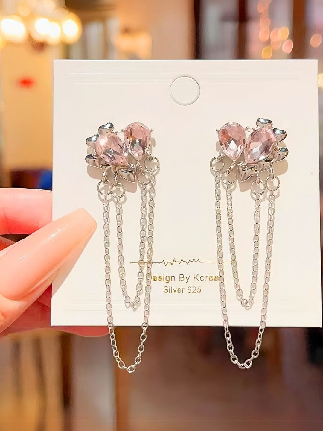 DressBerry Pinkish Stone Floral Drop Earrings
