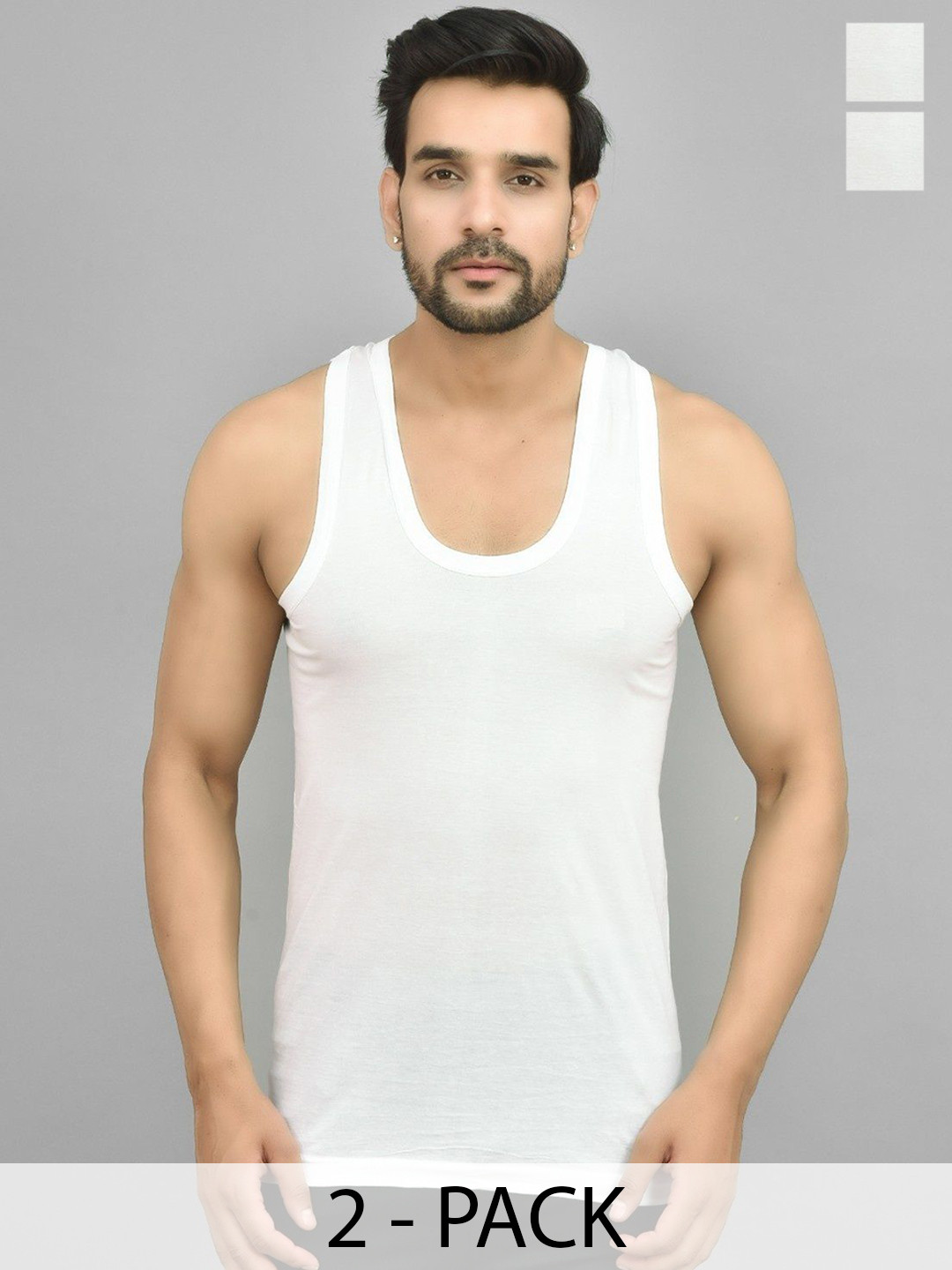 UNDERLOOP Pack of 2 Men Solid Combed Cotton Round Neck Sleeveless Innerwear Vest