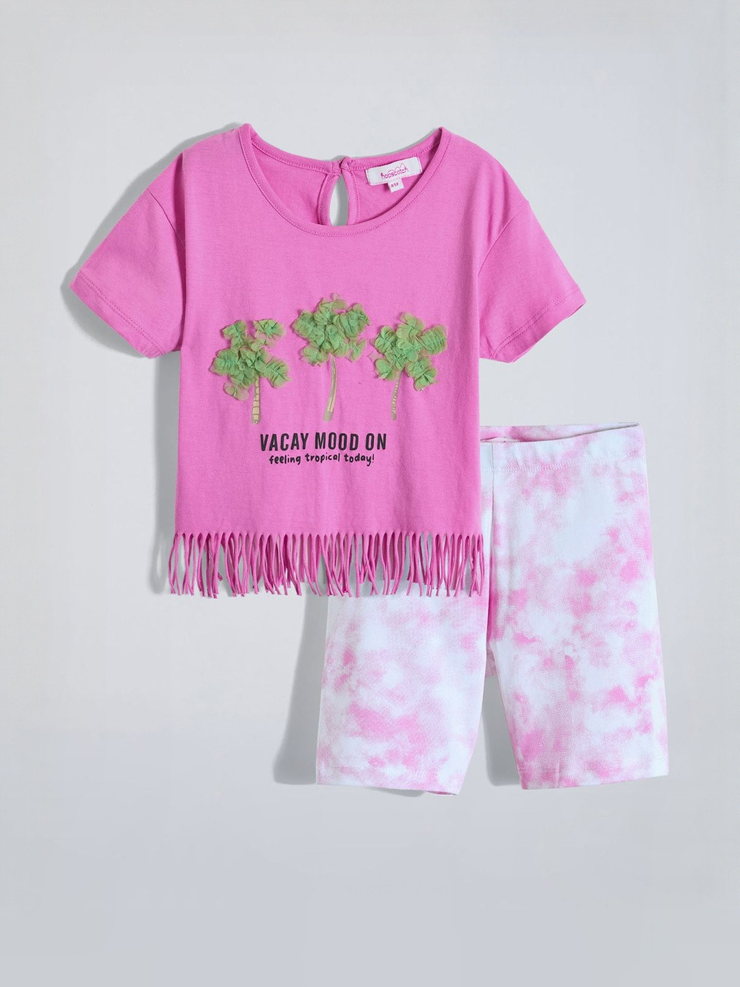 Hopscotch Girls Embellished Fringe Applique T-shirt with Shorts