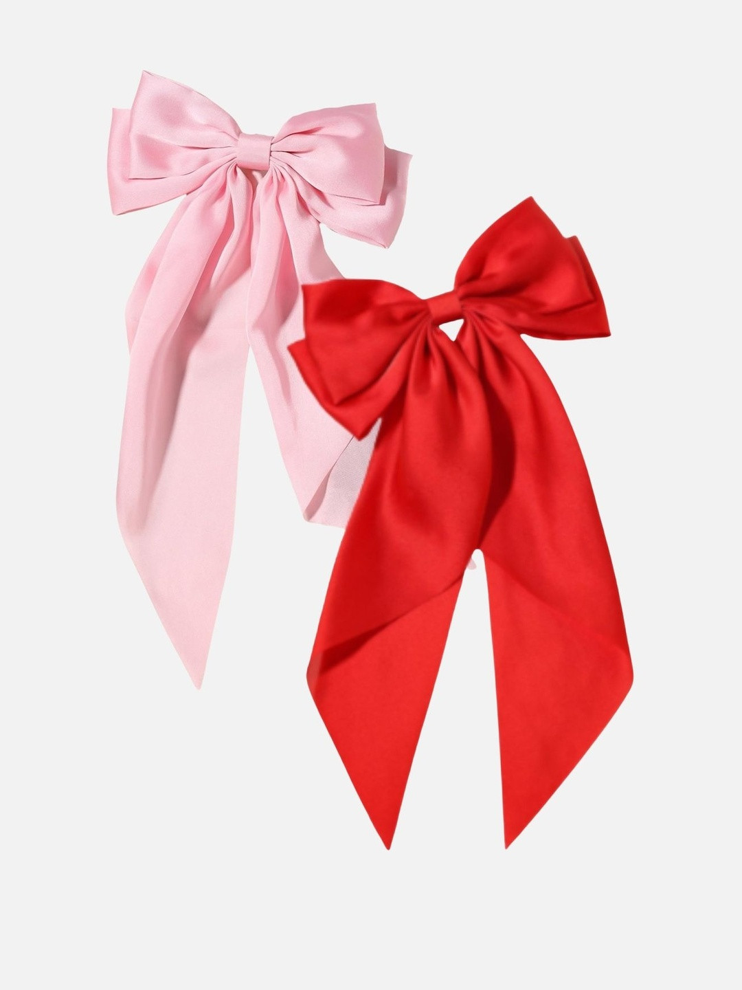 Rovlina Women Set of 2 Pink & Red Satin Hair Bow Clips