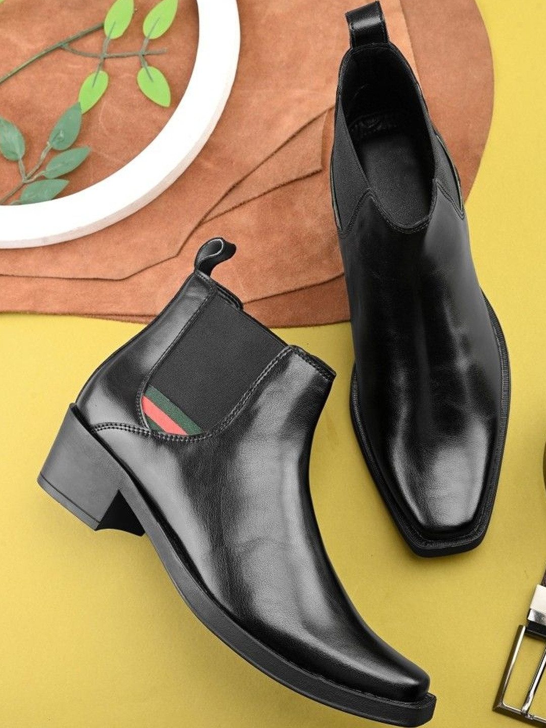 HERE&NOW Men Black Solid High Heel Chelsea Boots