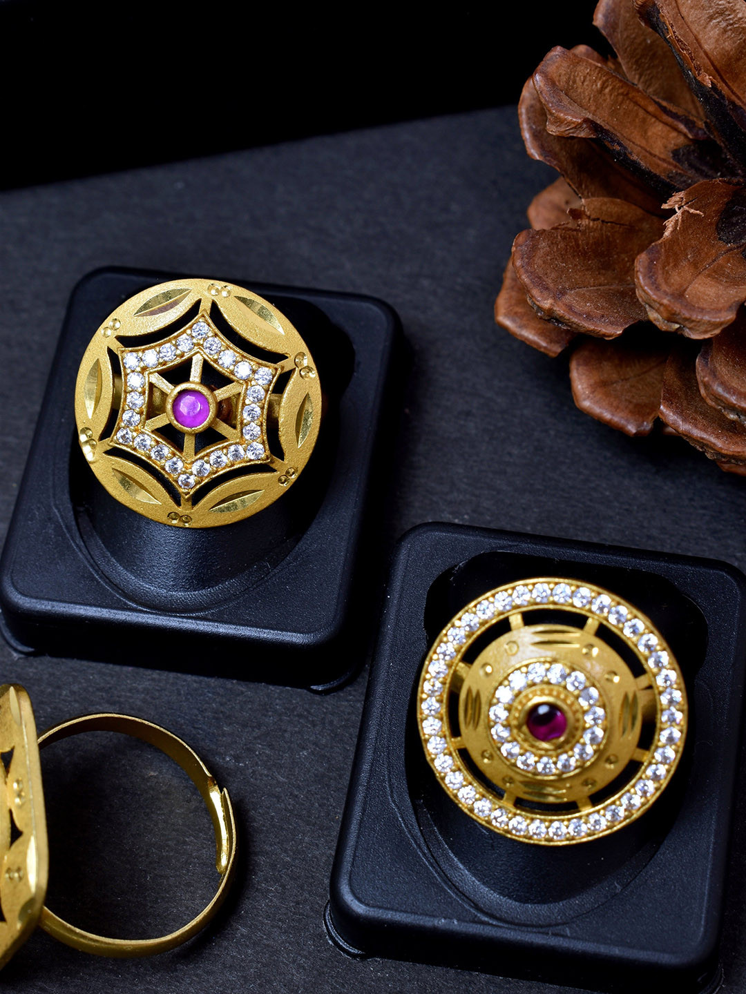 MEIRA JEWELLERY Set Of 2 Gold-Plated American Diamond Studded Adjustable Finger Rings