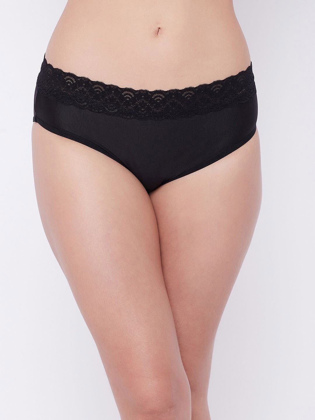G Heist Women Black Solid Microfibre Lace Hipster Briefs