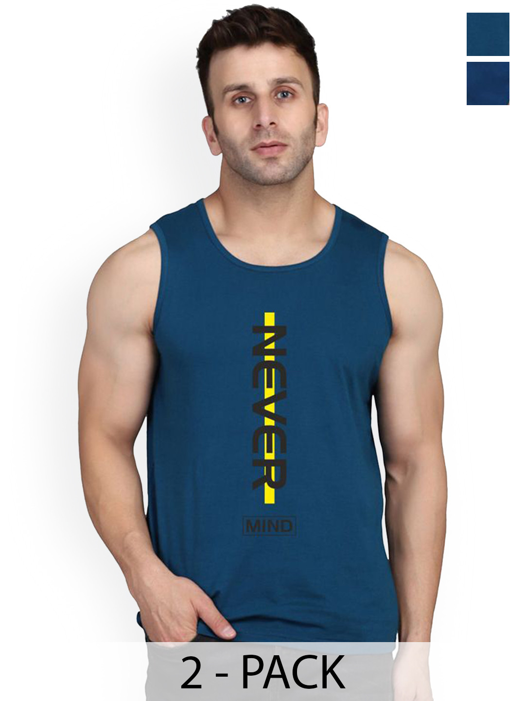 SLOWLORIS 2-Pc Printed Combed Cotton Gym Vests VSL26 CMB(NVR PEACOCK)(LOOK BLACKPEACOCK)