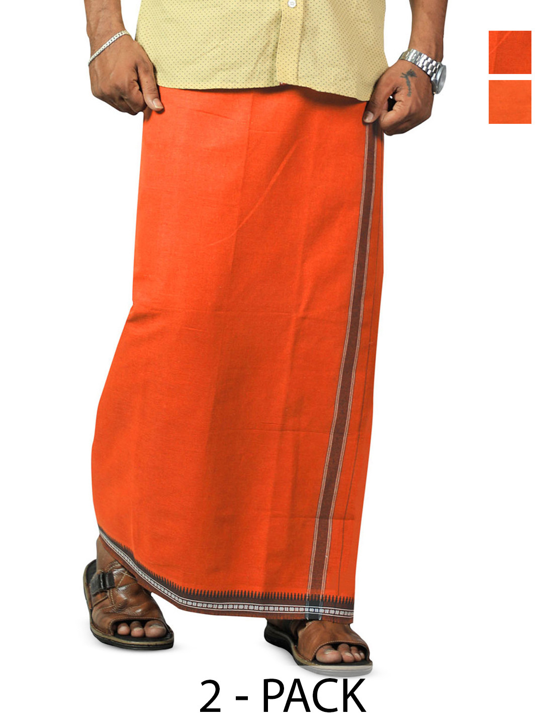 PRAKASAM COTTON Men Selection Of 2 Thalapathi Border Dhoties - 2mtr