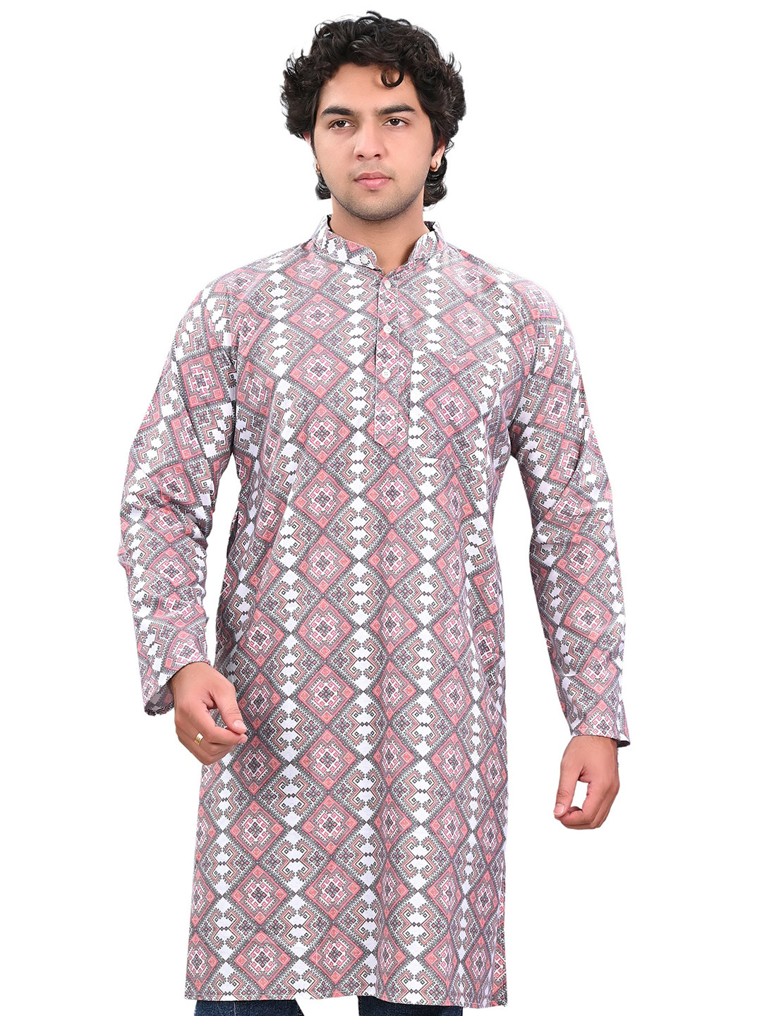 Kripto Katrox Geometric Printed Mandarin Collar Kurta