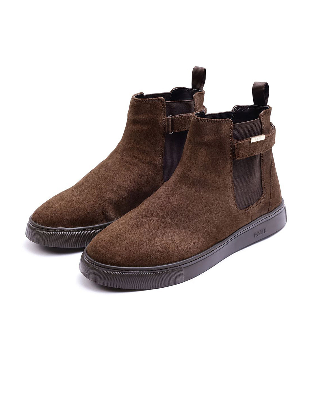 RARE RABBIT Men Berus Dark Brown Suede Slip-On Sneakers