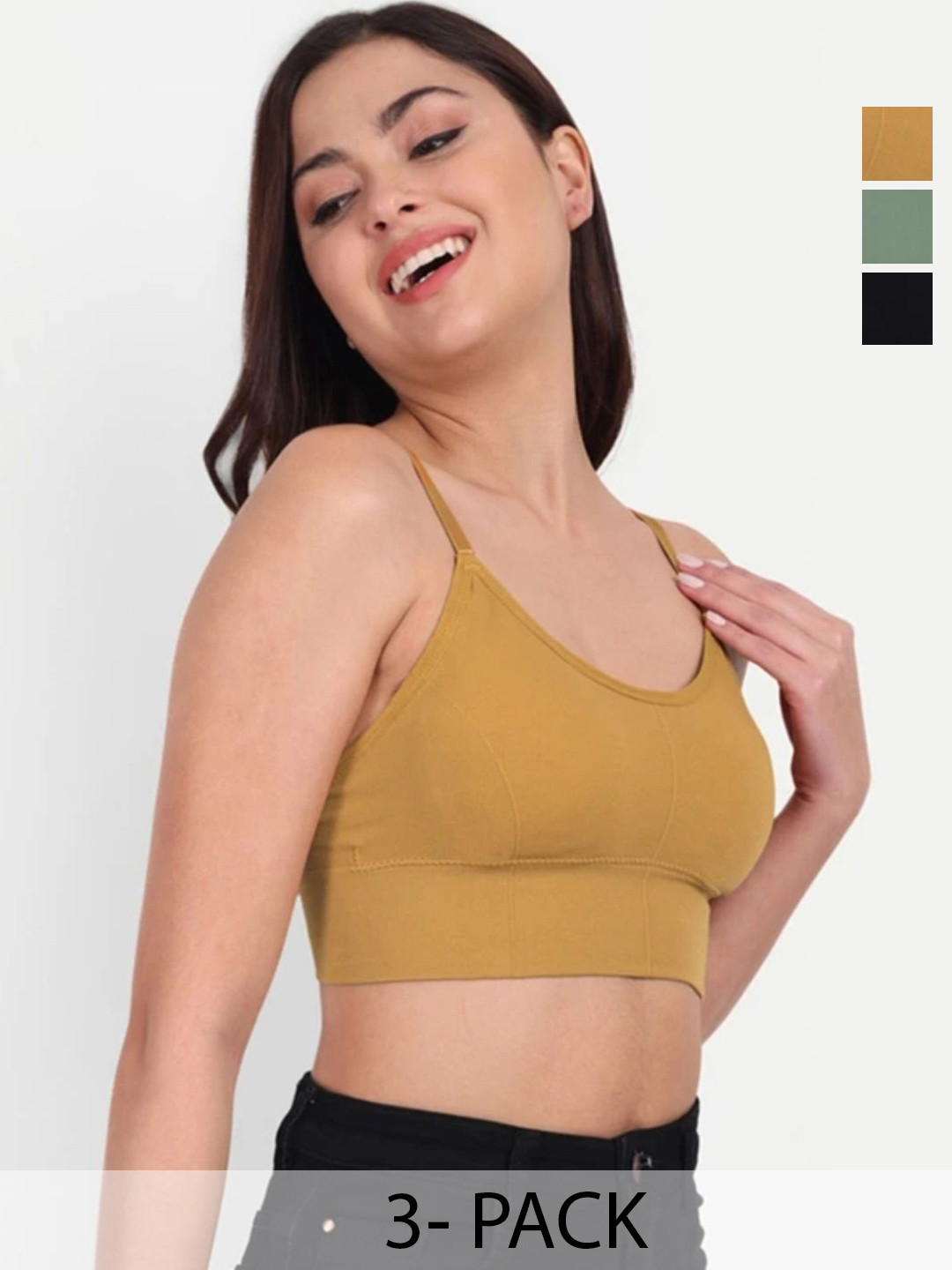 THE FASHION STORE JRD Pack Of 3 Full Coverage Lightly Padded Sports Bralette Bras