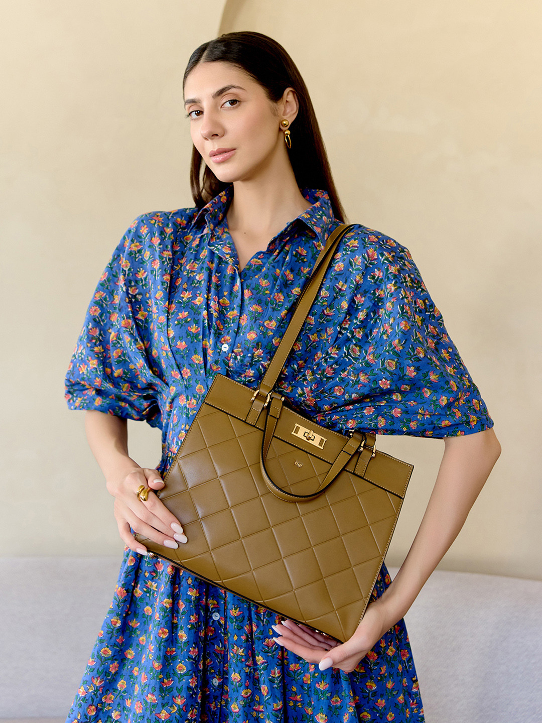 Hie Women Urban Solid Shopper Quilted Tote Bag