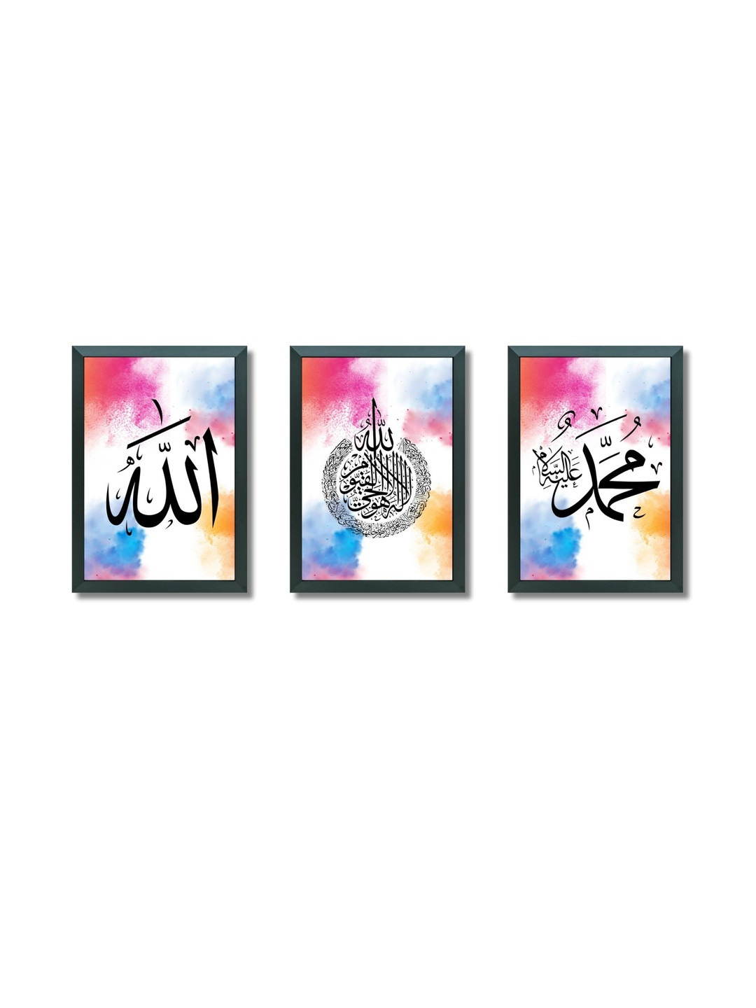 Aisha Decorz Black & Multicoloured Set of 3 Piece Wood Religious Wall Photographs