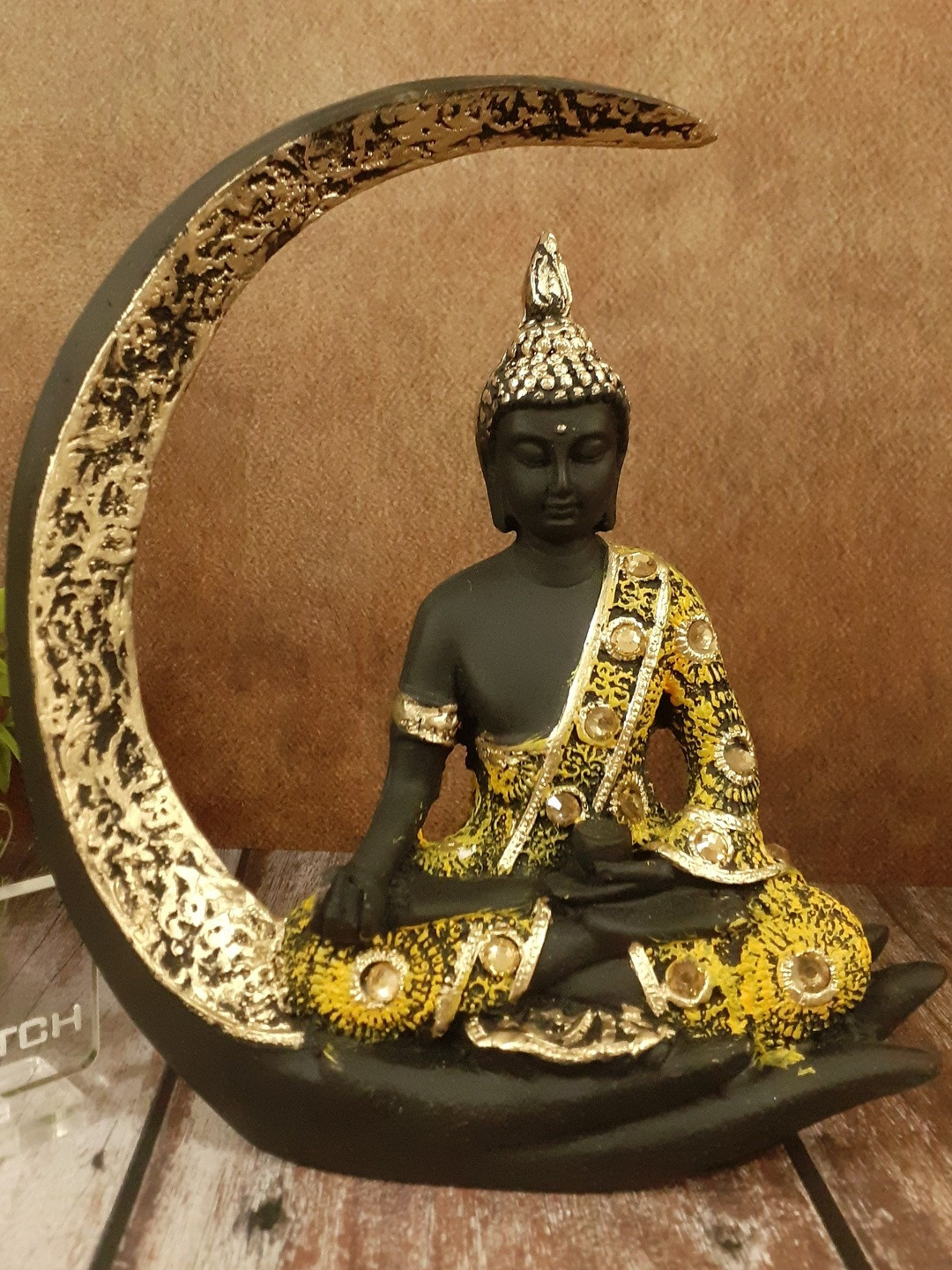 Afterstitch Yellow Ethnic Metal Gautam Buddha Statue Idols Showpiece