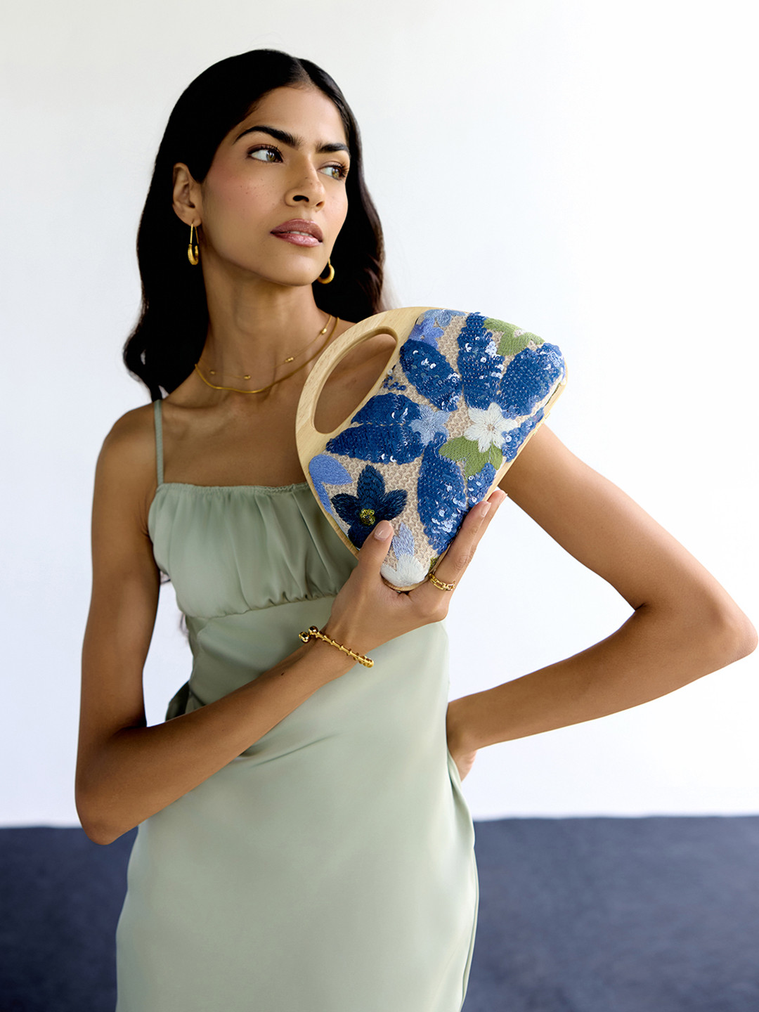 Hie Women Ember Floral Printed Embellished Handheld Bag