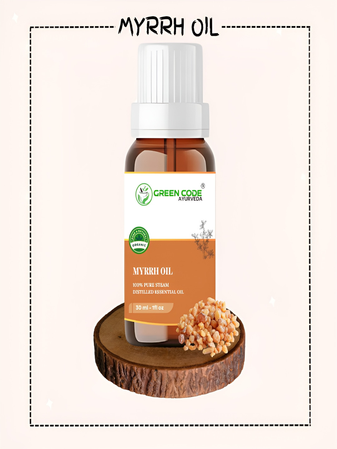 GREEN CODE AYURVEDA 100% Pure Steam Myrrh Distilled Essential Oil - 30 ml