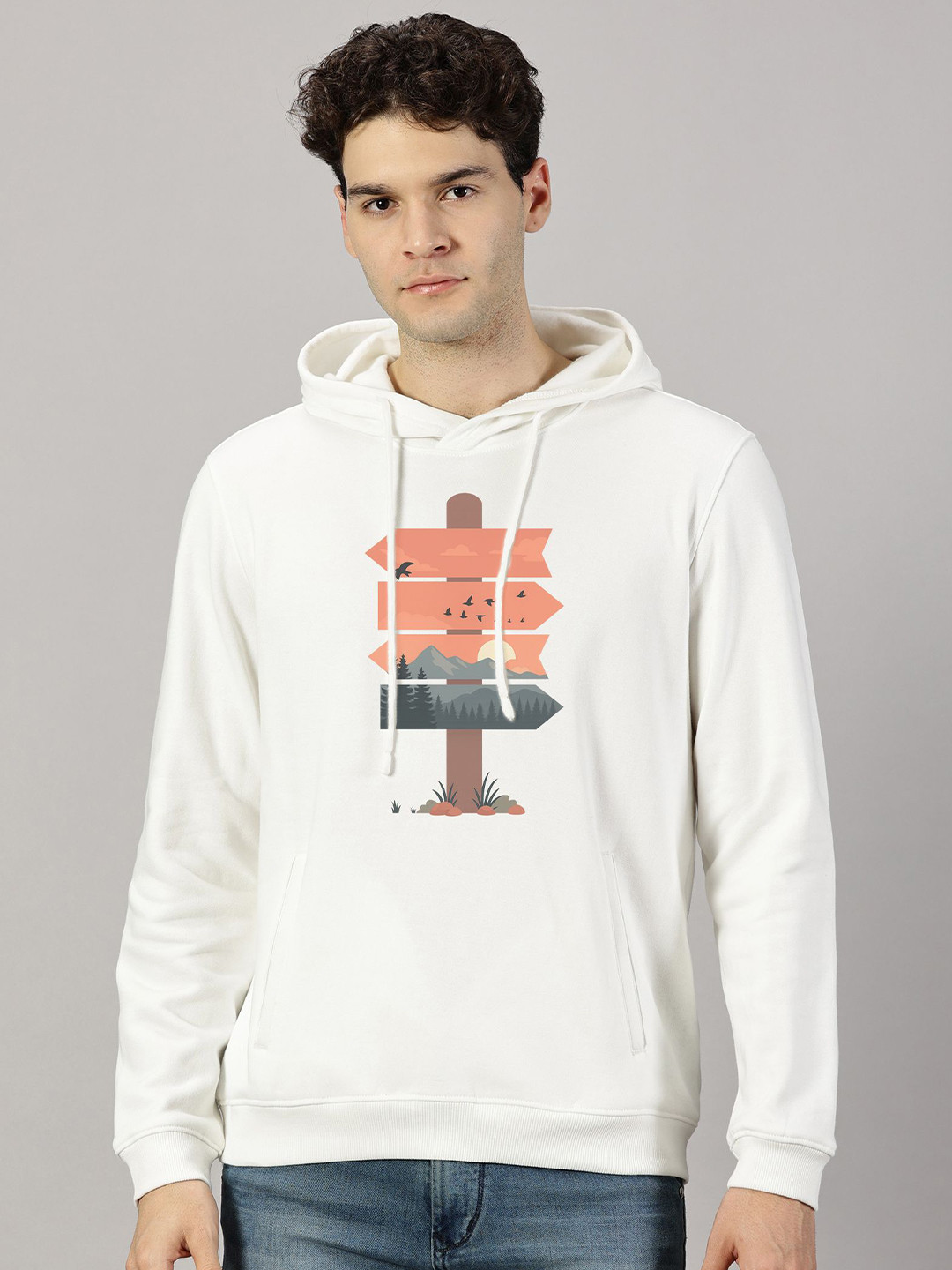 LEON Men Nature Board Printed Hooded Sweatshirt
