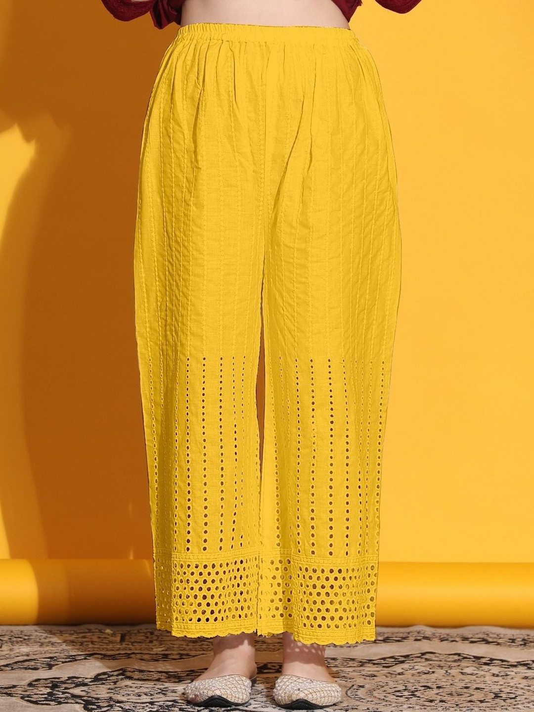 CORSICA Women Yellow Mid-Rise Wide Leg Palazzo Pant